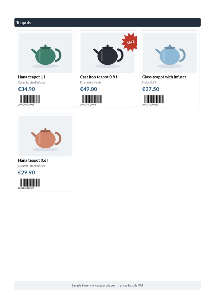 Flyer, page 2: teapots