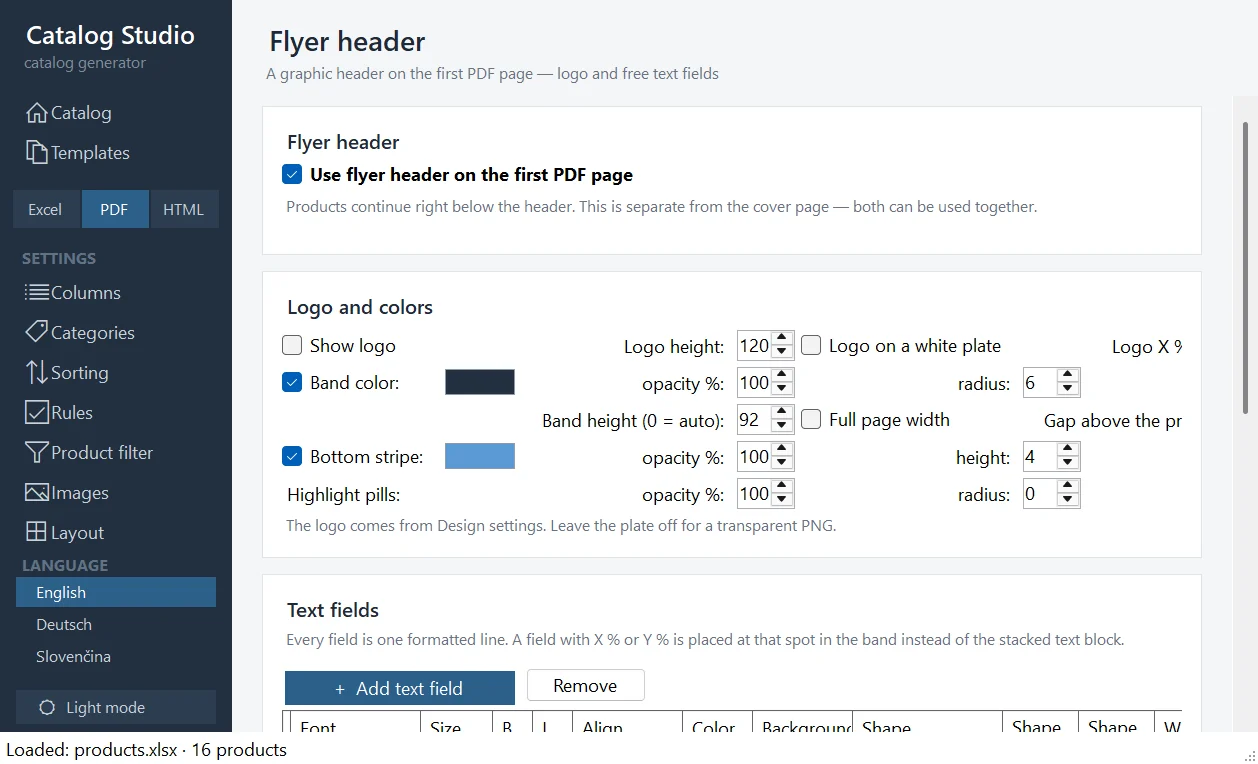 The Flyer header panel