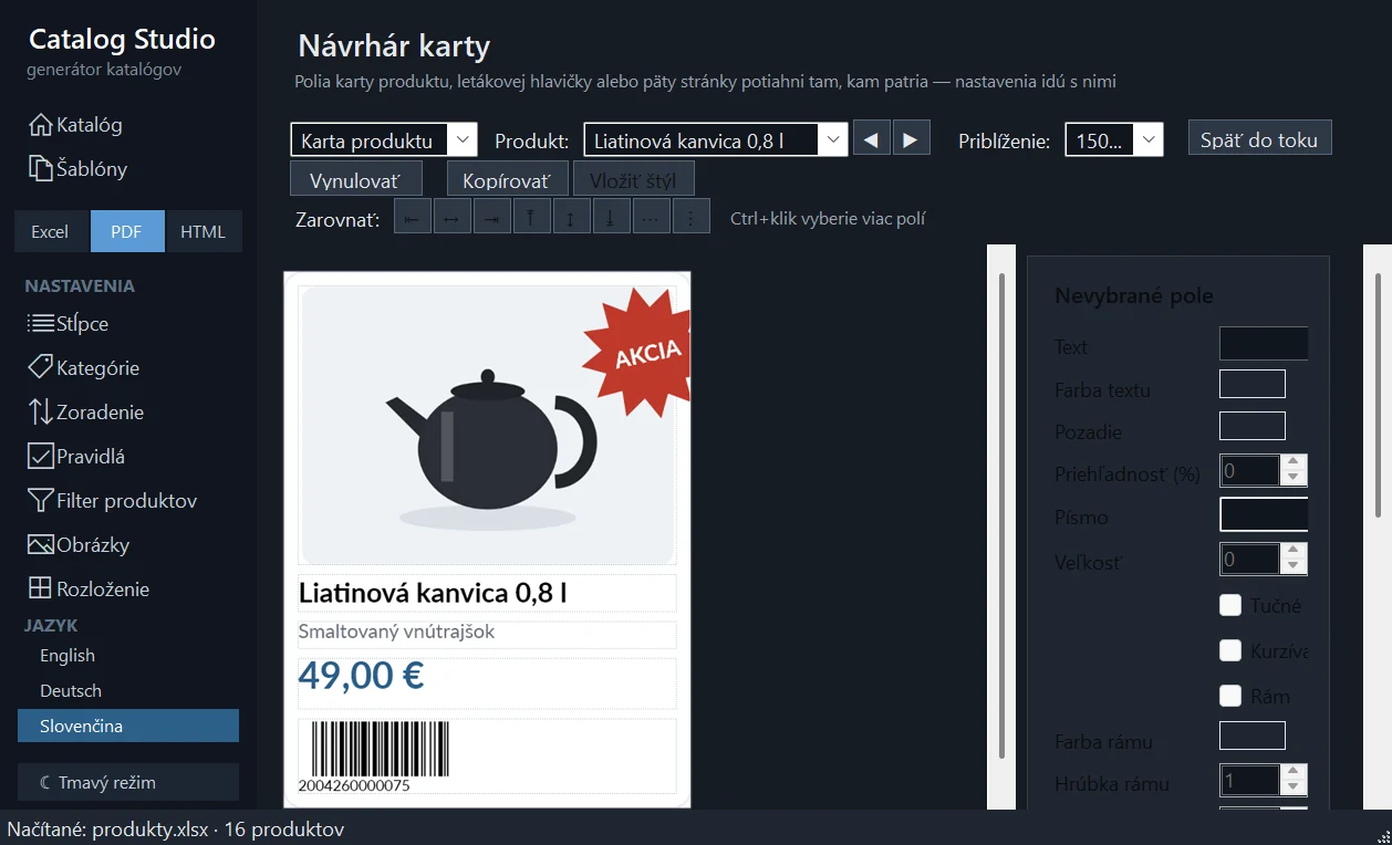 Návrhár karty v tmavom režime