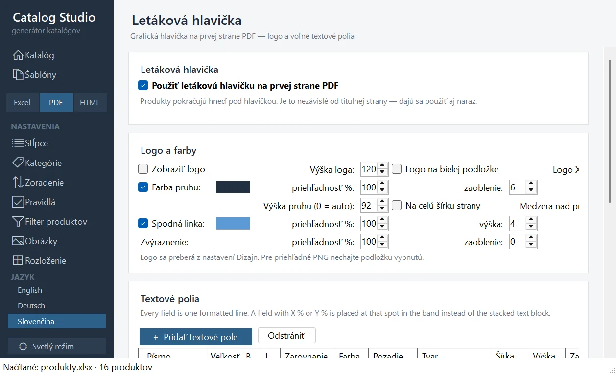 Panel Letáková hlavička